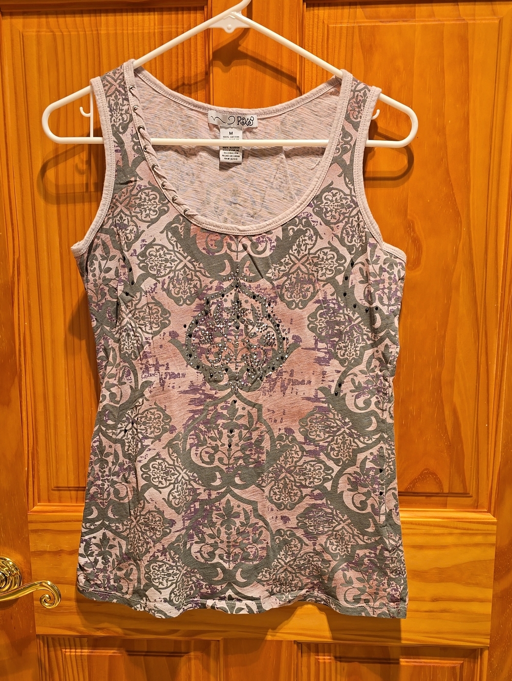 RXB Pink and Gray Patterned Tank with Sparkle Detail